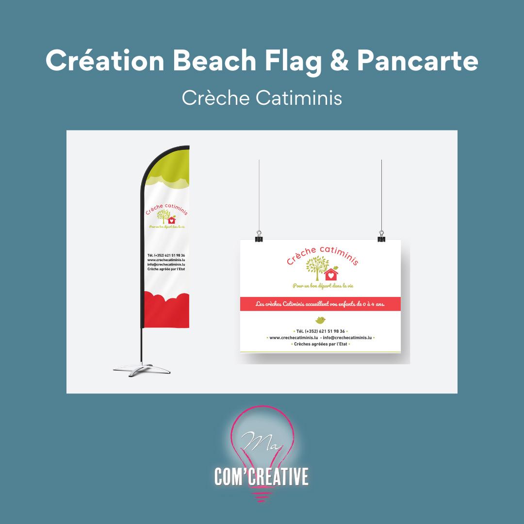 Creation beach flag et pancarte - Creche Catiminis - Ma Com'Creative